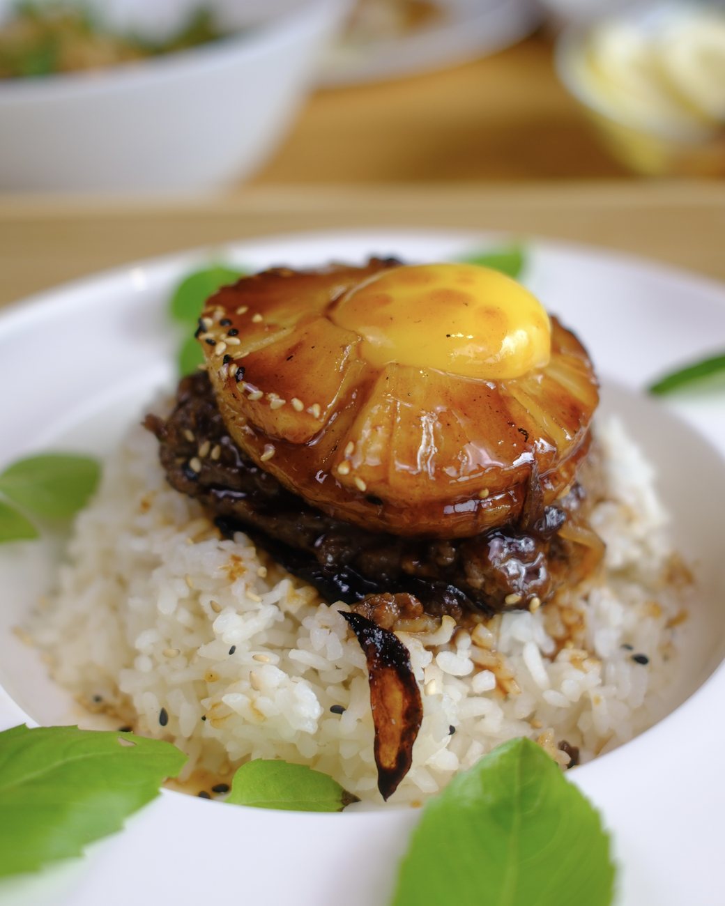 American wagyu hamburg steak with seared pineapple at ARANAYA